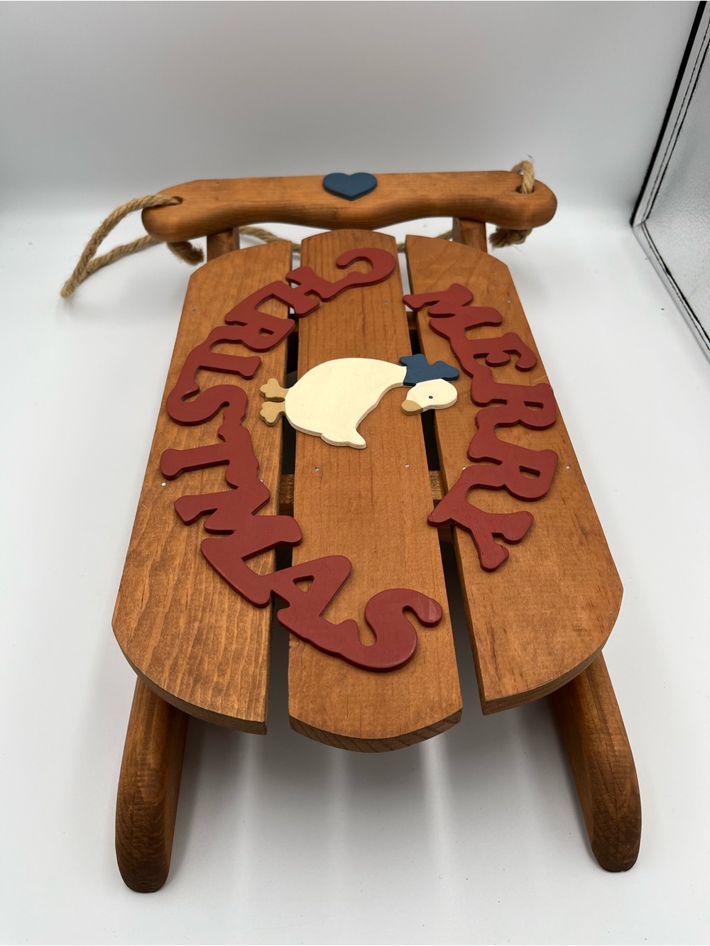 VTG Merry Christmas Shelf Wood Sled Goose Cottage Core Hand Painted Granny Core - Picture 3 of 10